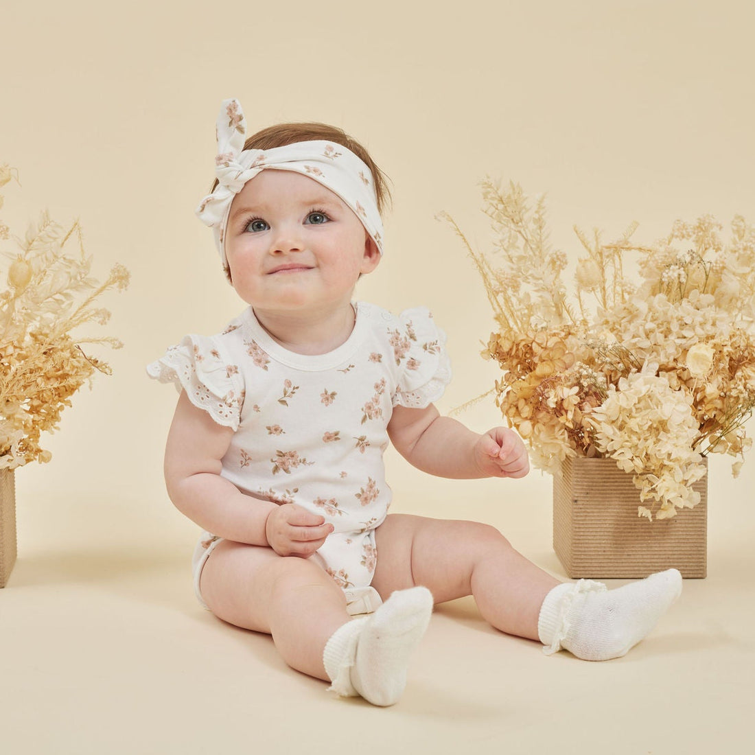 Aster & Oak Organic Cotton Girls Pretty Blossom AOP Onesie