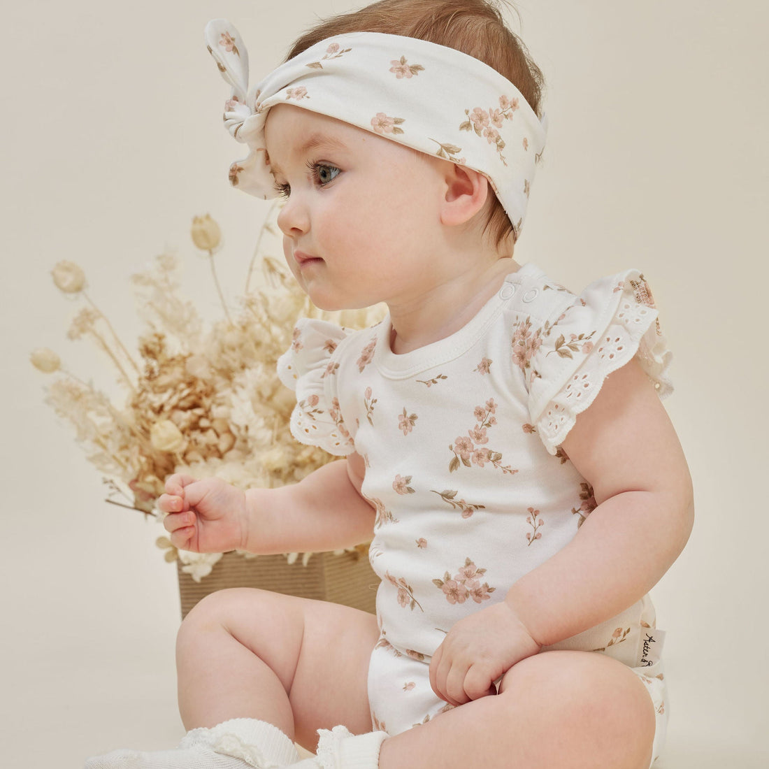 Aster & Oak Organic Cotton Girls Pretty Blossom AOP Onesie