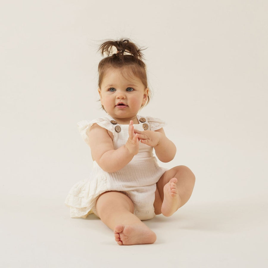 Baby Girl White Muslin Ruffle Playsuit Pretty Christening Birthday 