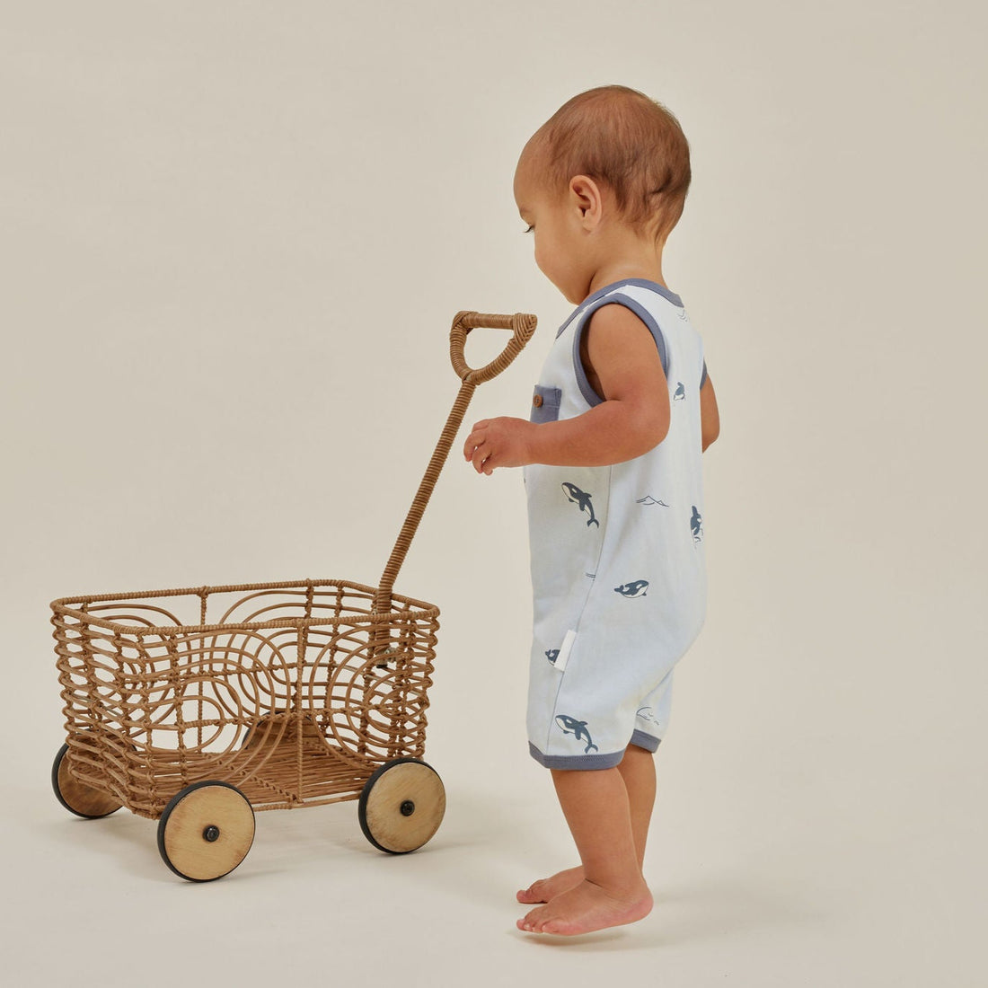 Baby Boys One Piece Whale Pale Blue Orca Henley Romper