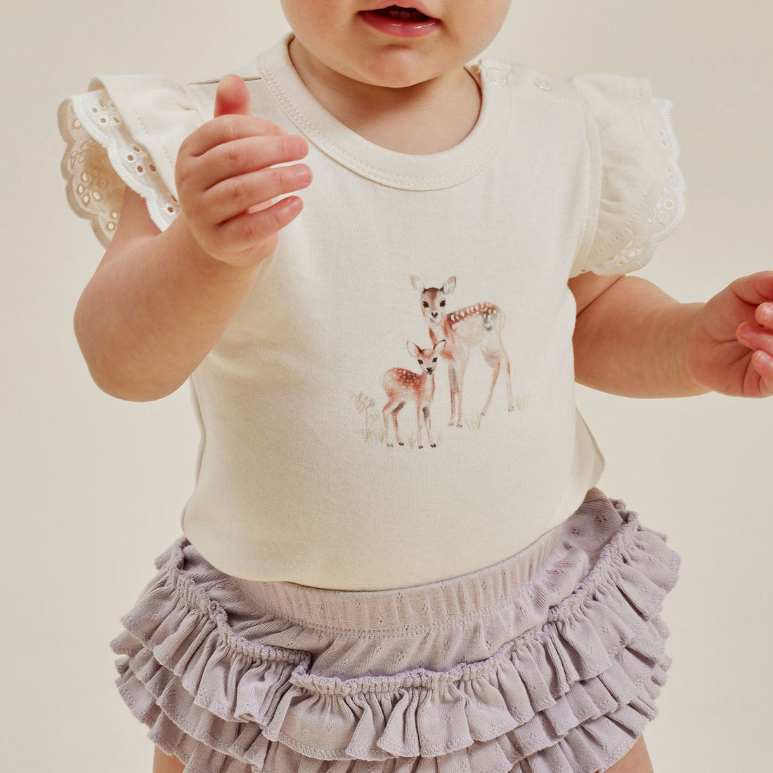 Organic Cotton Natural Deer Fawn Print Flutter Onesie