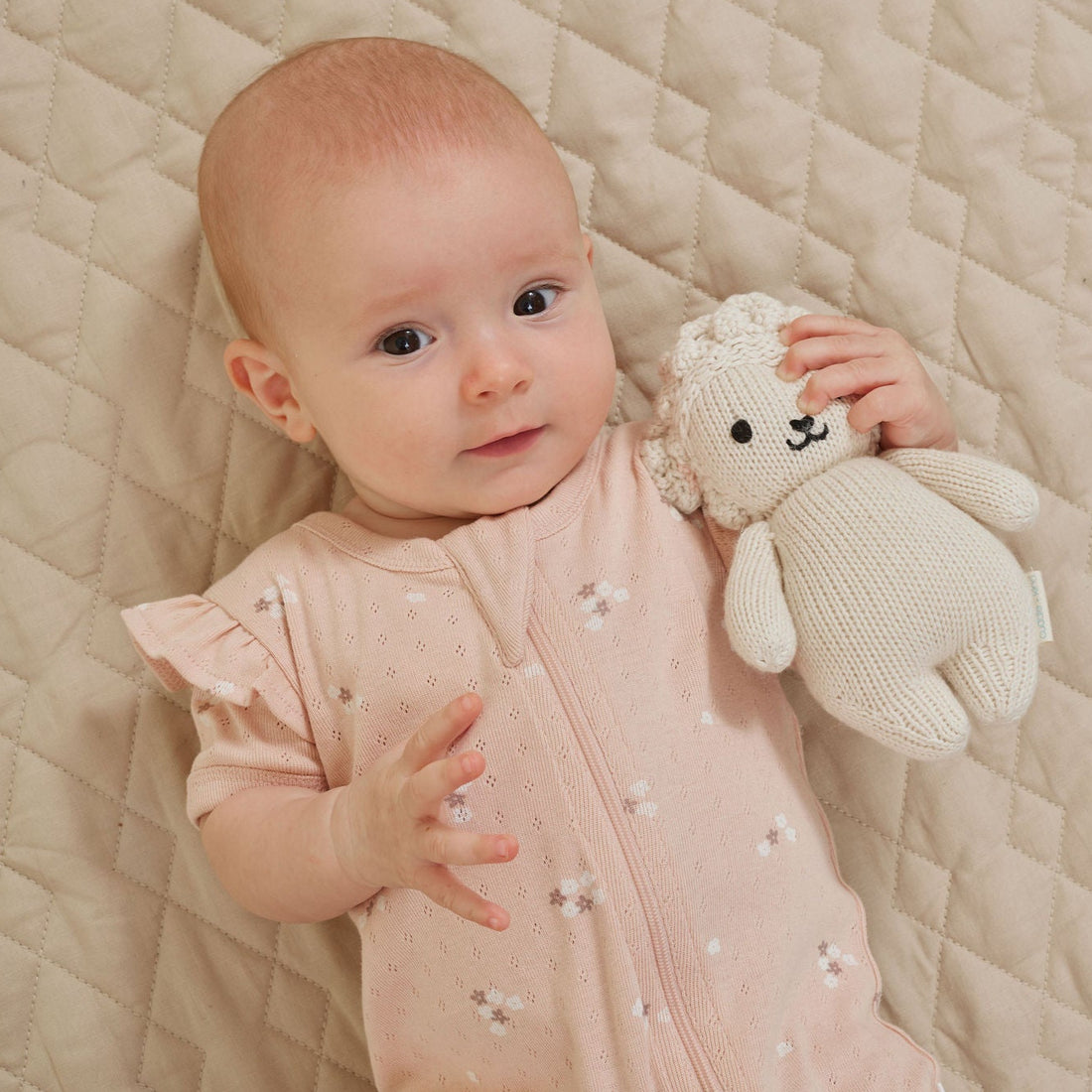 Baby Girls Pretty Flutter Sleeve Petal Pointelle Zip Romper