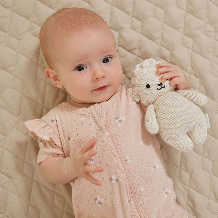 Baby Girls Pretty Flutter Sleeve Petal Pointelle Zip Romper