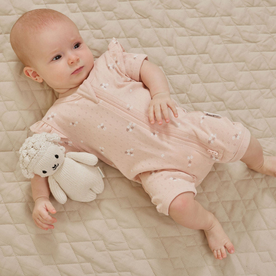 Baby Girls Pretty Flutter Sleeve Petal Pointelle Zip Romper