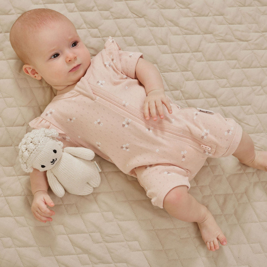 Baby Girls Pretty Flutter Sleeve Petal Pointelle Zip Romper