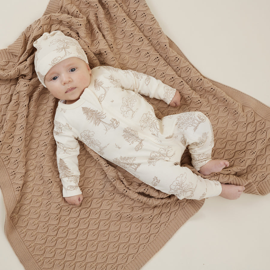 Baby Newborn Light Taupe Leaf Knit Blanket Swaddle