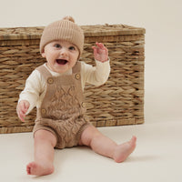 Baby Boy Knitted Button Taupe Leaf Knit Romper