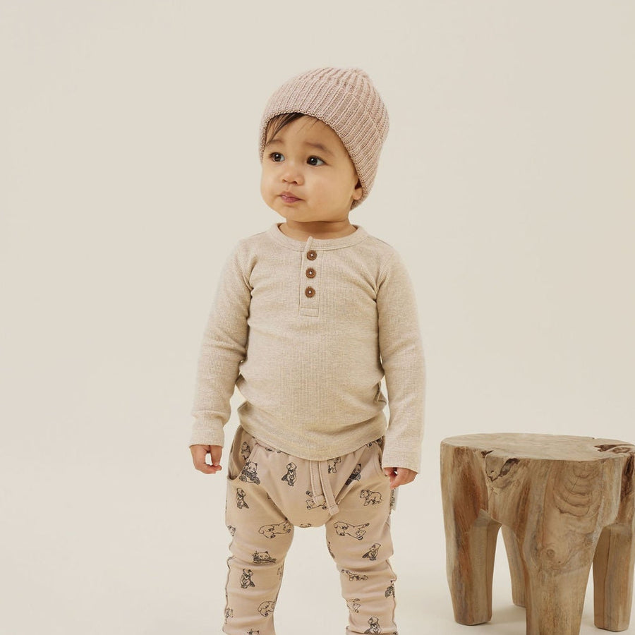 Oatmeal Marle Rib Top Baby Kids Ribbed Soft Essentials