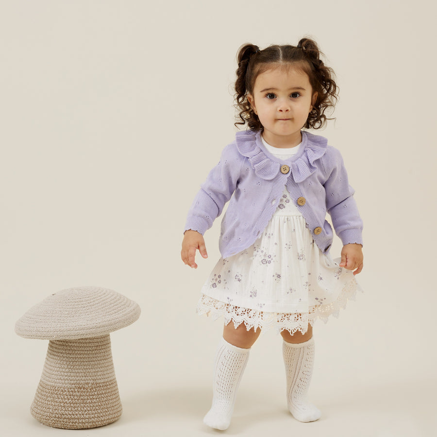 Baby Toddler Girl Lavender Pointelle Knit Ruffle Cardigan
