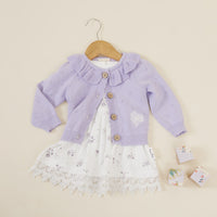 Baby Toddler Girl Lavender Pointelle Knit Ruffle Cardigan
