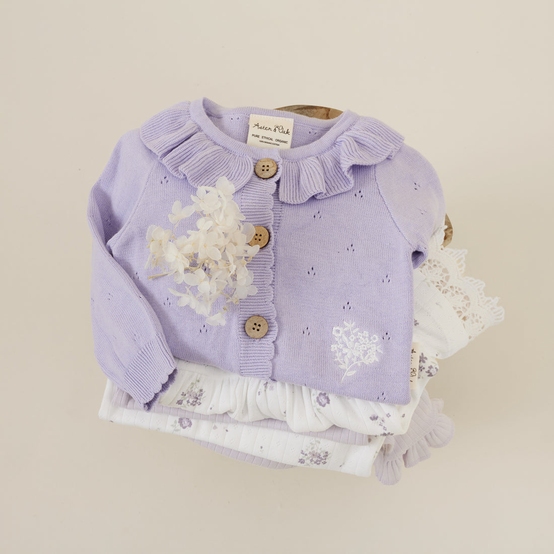 Baby Toddler Girl Lavender Pointelle Knit Ruffle Cardigan
