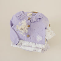 Baby Toddler Girl Lavender Pointelle Knit Ruffle Cardigan