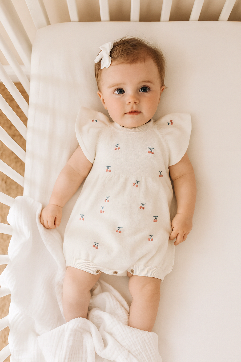 Cherry Embroidered Knit Romper