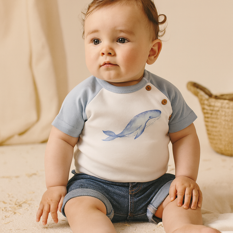 Whale Print Raglan Tee