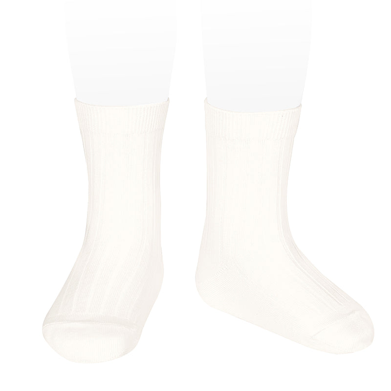 Ribbed Short Socks - Cream Boys Girls Baby and Kids Cotton Ribbed Socks White Cream Nata 2016-4