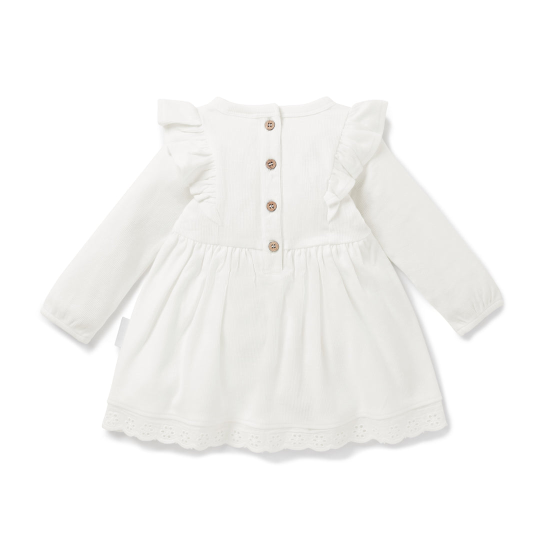 Girls White Snow Rib Ruffle Dress Lace Organic