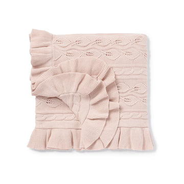 Blush Ruffle Cable Knit Blanket