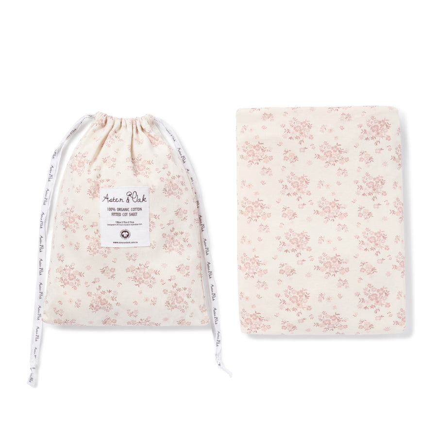 Aster & Oak Baby Girls Emmy Floral Organic Cot Sheet