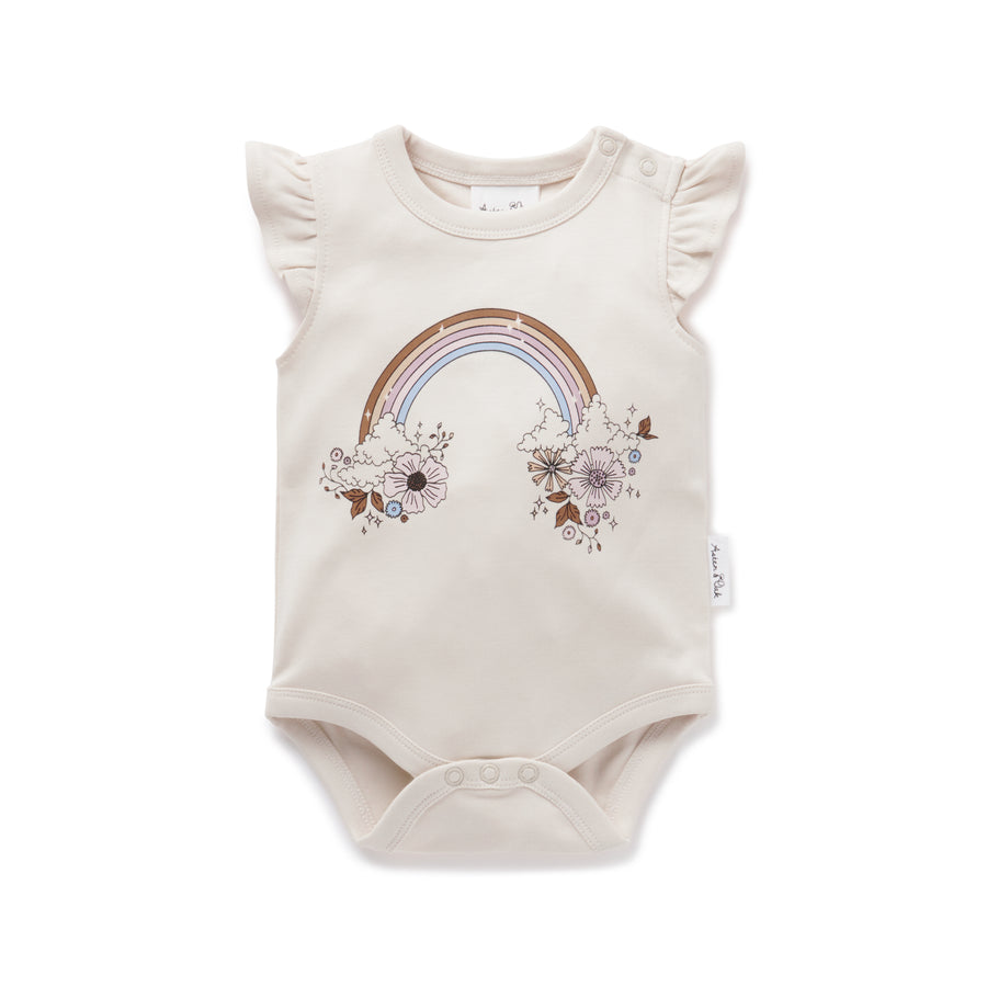 Baby Girls Rainbow Print Flutter Onesie Retro Bodysuit
