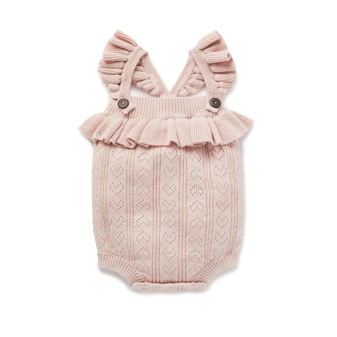 Aster & Oak Organic Cotton Girls Pink Heart Knit Romper Onesie