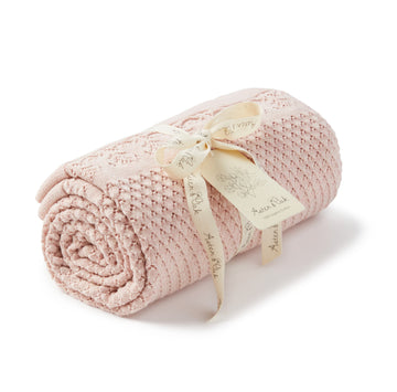 Aster & Oak Organic Cotton Baby Girls Pink Heirloom Knit Blanket