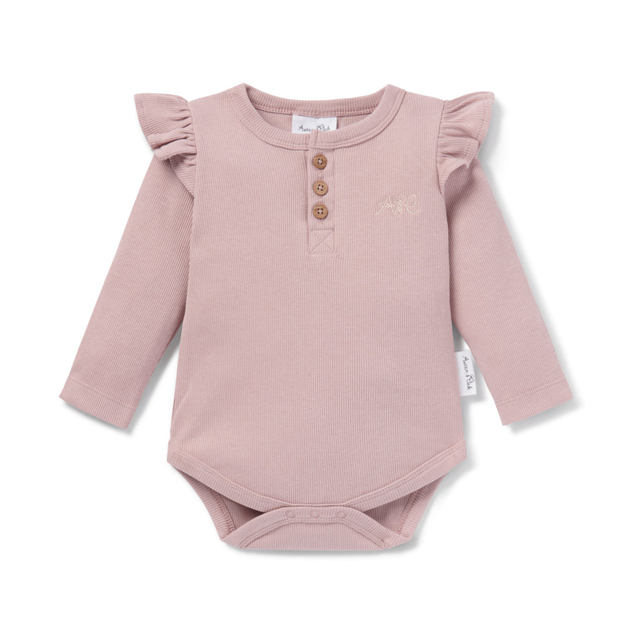 Baby Girls Pink Rose Ribbed Bodysuit with Flutters