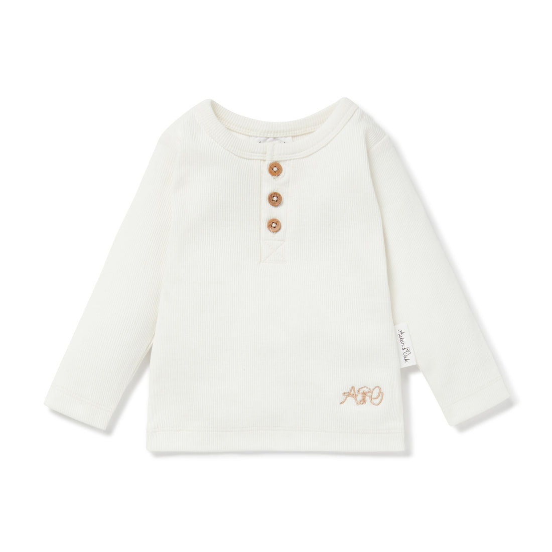 Girl Boys Organic Cotton Natural Rib Henley Top Aster Oak