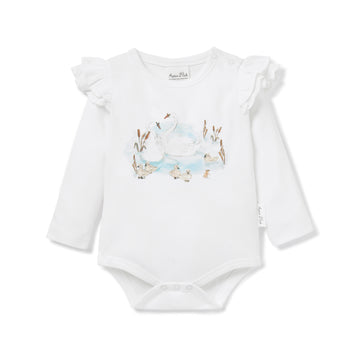 Girls Baby Swan Print Flutter Onesie