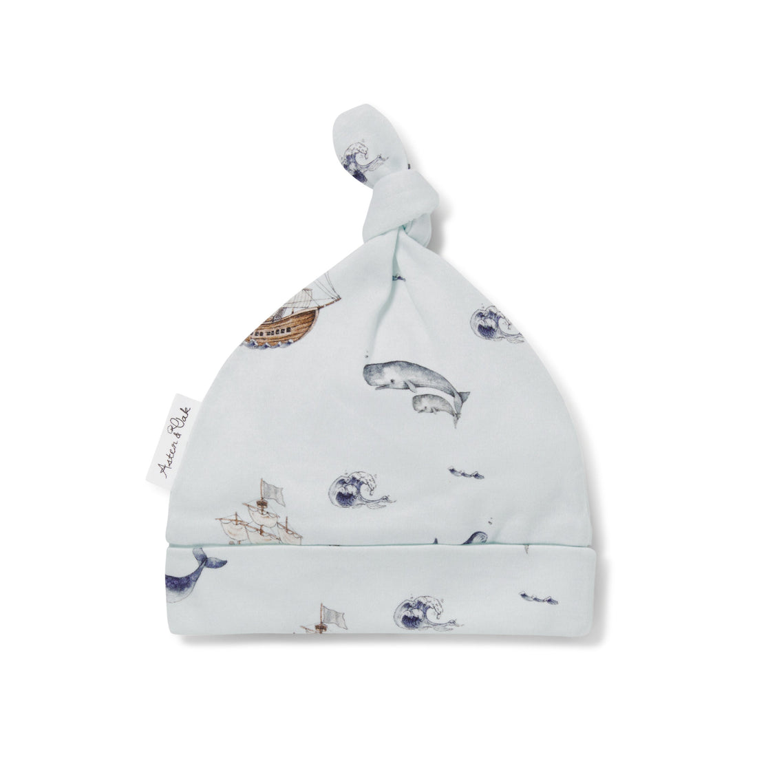 Organic Cotton Newborn Baby Ship Whale Knot Hat