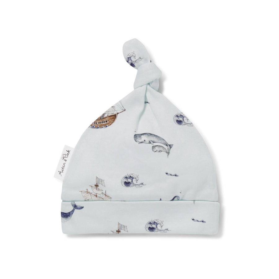Organic Cotton Newborn Baby Ship Whale Knot Hat