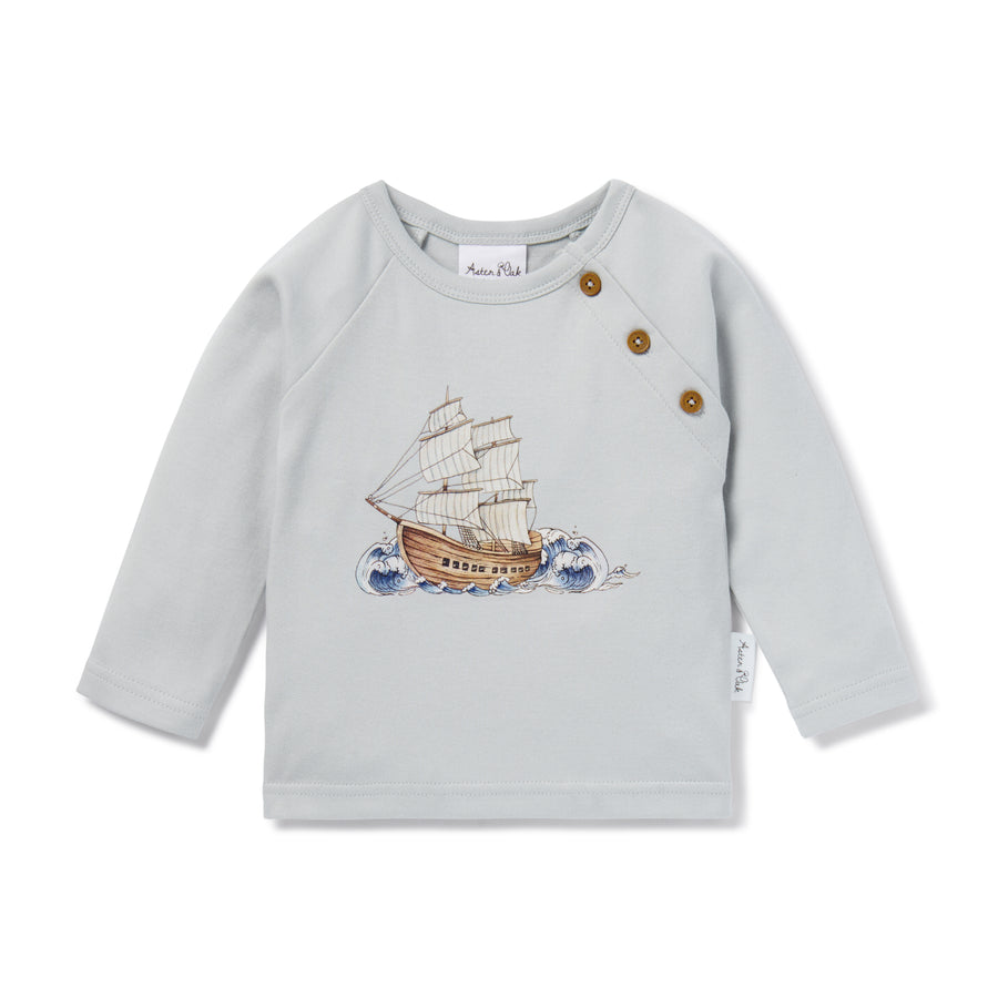 Ship Print LS Tee Boys Baby & Kids T-Shirt