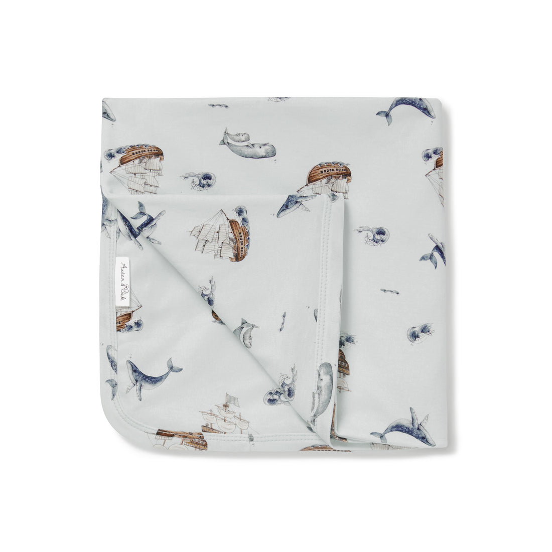 Aster & Oak Baby Swaddle Wrap Blue Boys Newborn Swaddle Ship Whale