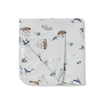 Aster & Oak Baby Swaddle Wrap Blue Boys Newborn Swaddle Ship Whale