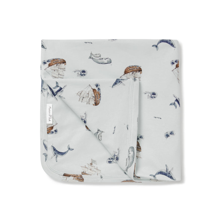 Aster & Oak Baby Swaddle Wrap Blue Boys Newborn Swaddle Ship Whale