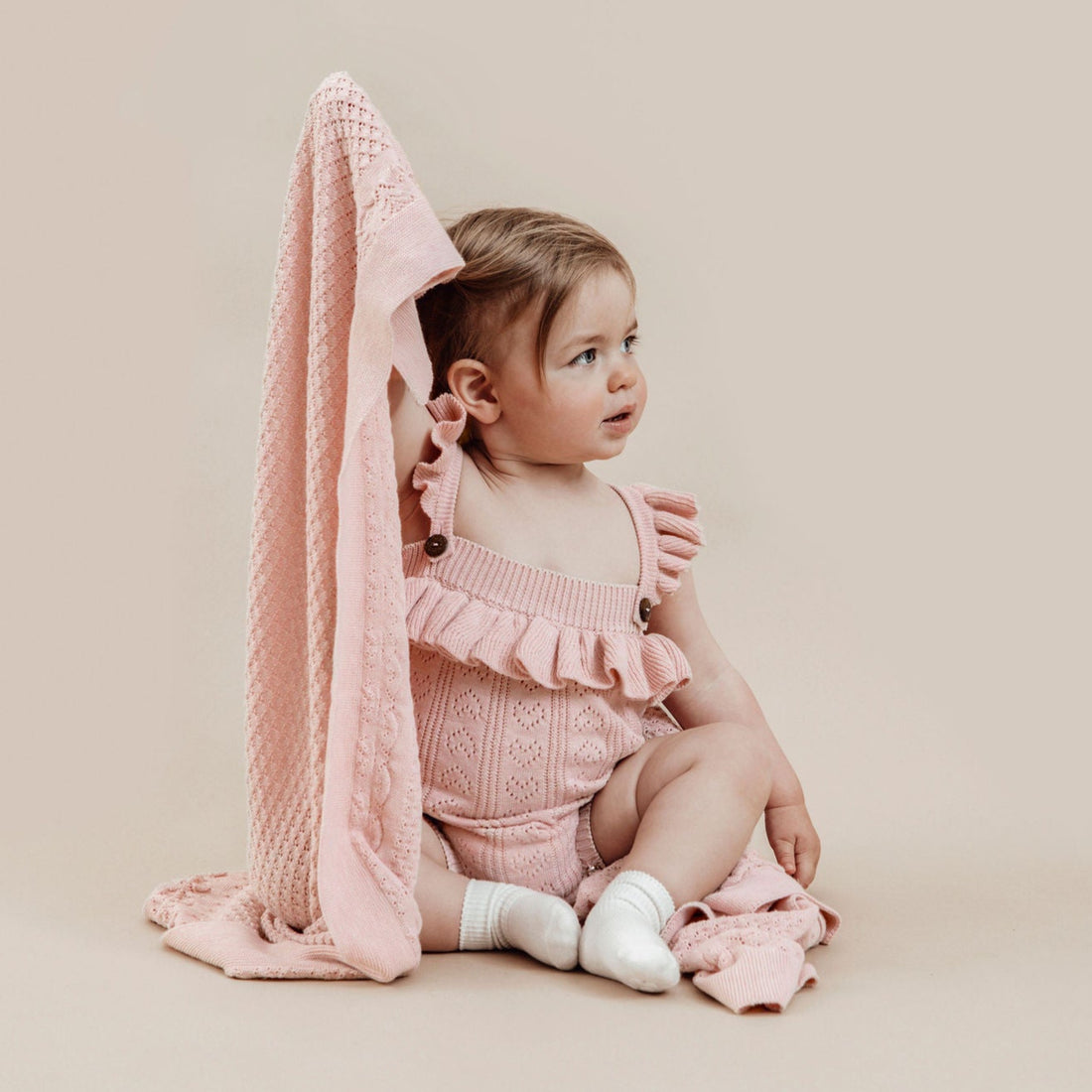 100% Organic Cotton Girls Pink Heirloom Knit Blanket