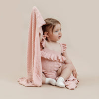 Aster & Oak Organic Cotton Girls Pink Heart Knit Romper Onesie