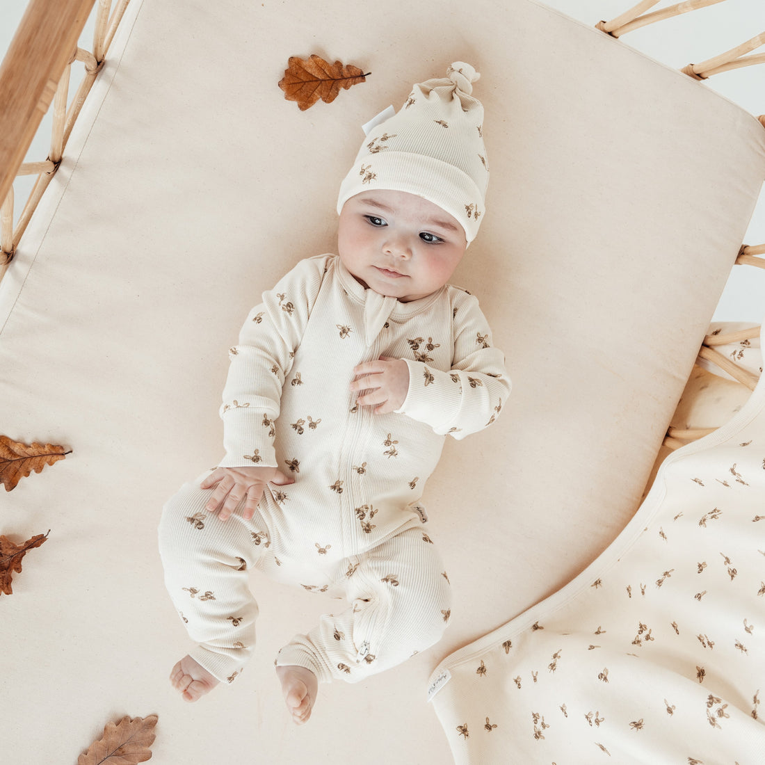 Bee Luxe Rib Baby Knot Hat | Natural Organic Cotton Neutral