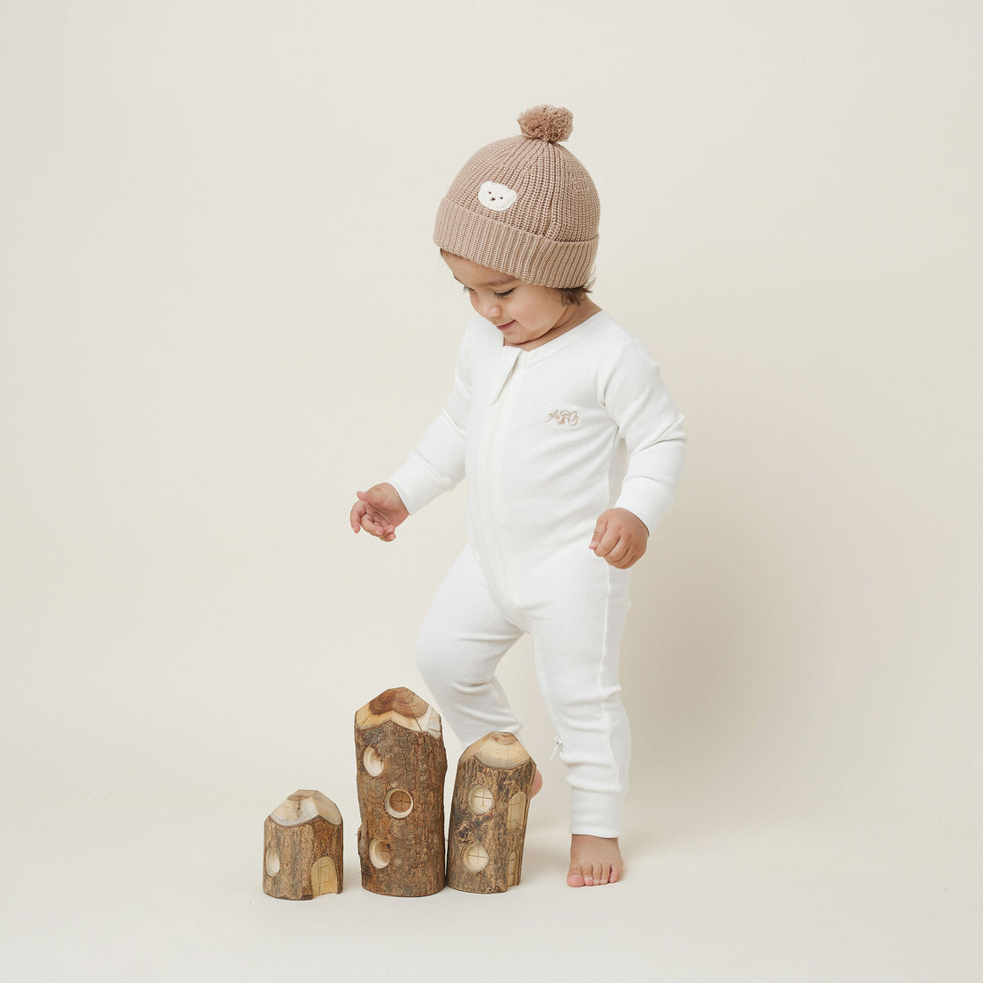 Natural Ribbed Zip Romper Essentials Baby Newborn Basics
