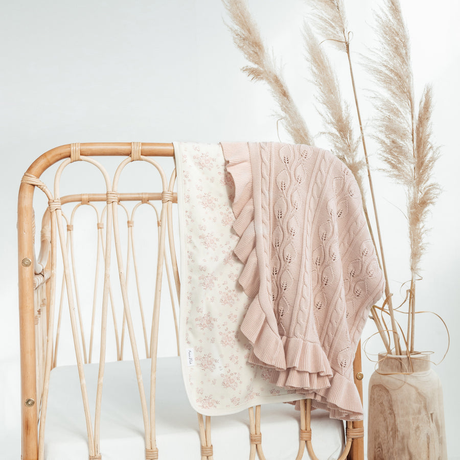 Blush Ruffle Cable Knit Blanket