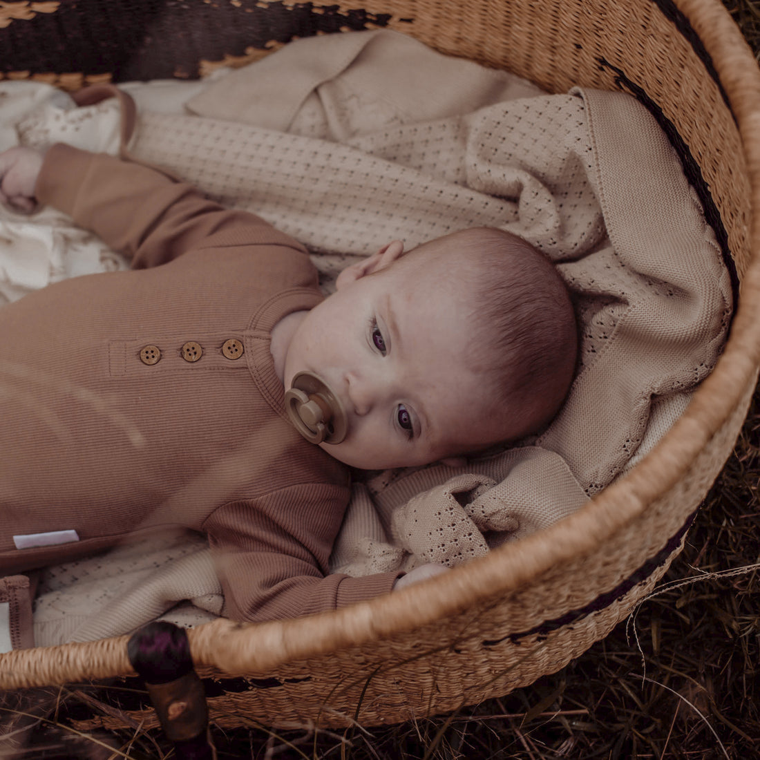 Aster & Oak Neutral Baby Sand Knit Heirloom Blanket Newborn