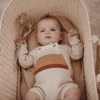 Aster & Oak Organic Cotton Neutral Rainbow Knit Romper Baby Boy