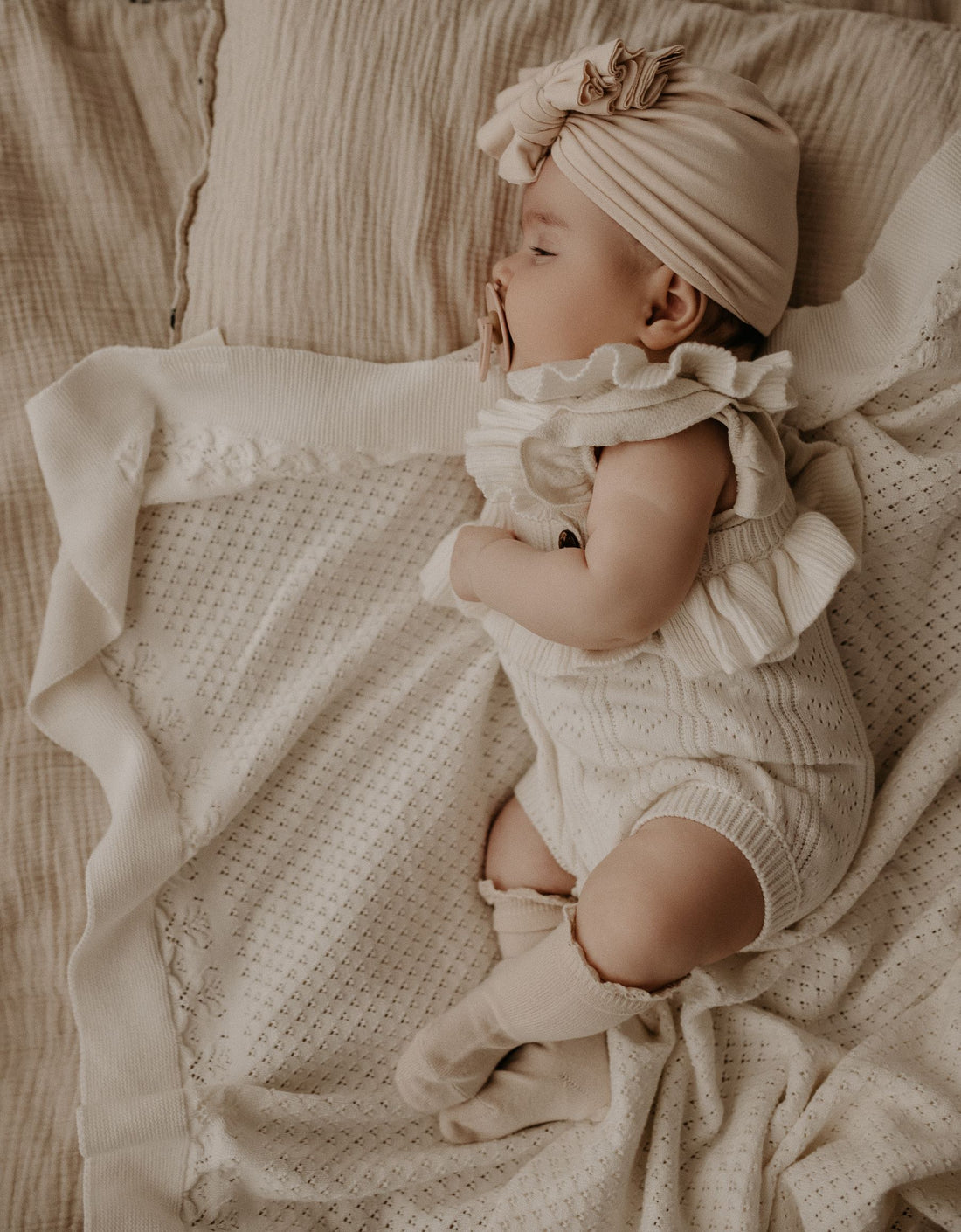 Aster & Oak Organic Cotton Cream Knit Heirloom Baby Blanket Wrap