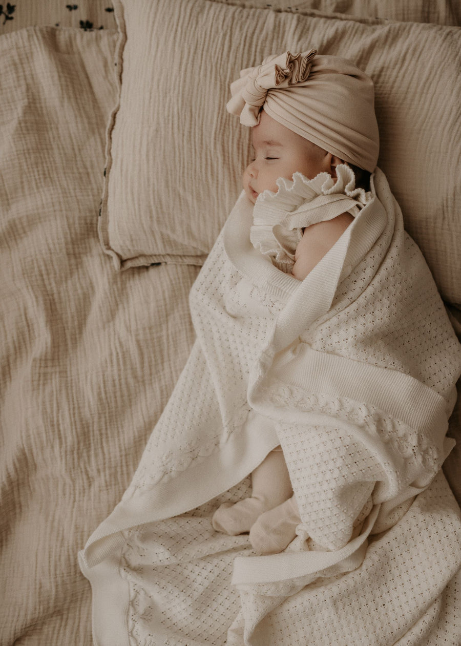 Aster & Oak Organic Cotton Cream Knit Heirloom Baby Blanket Wrap