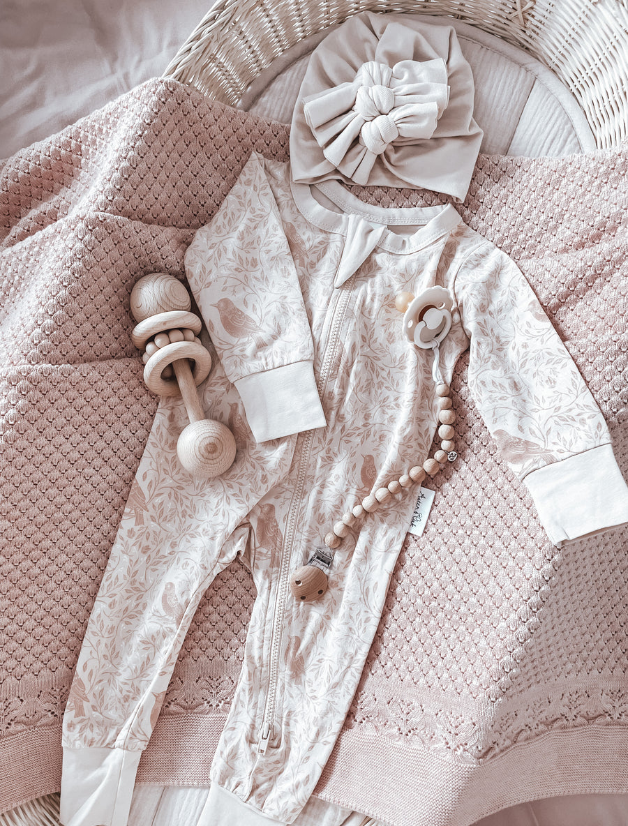 Aster & Oak Baby Girls Heirloom Blanket Pink Rose Bird