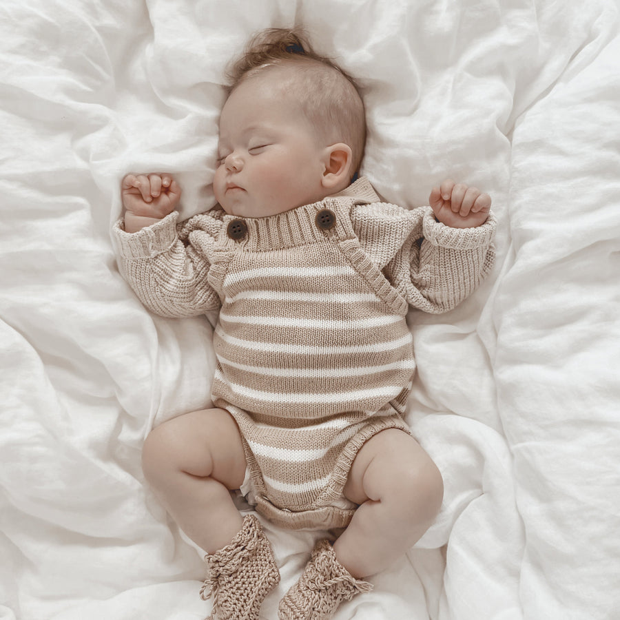 Fleck Oat Baby Romper Coconut Buttons Gender Neutral