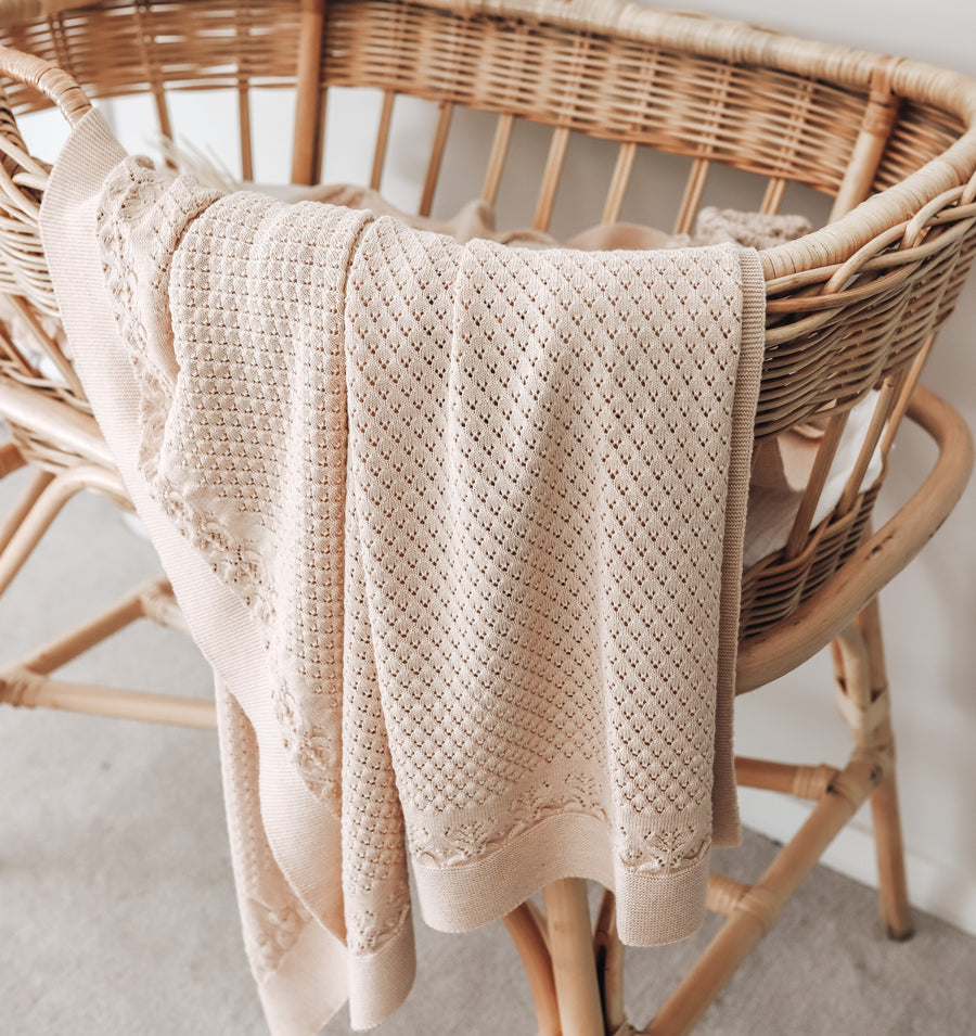 Aster & Oak Organic Cotton Oatmeal Heirloom Baby Blanket Bassinet Close Up
